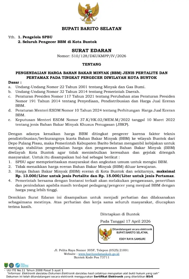 Surat Edaran BBM 2026
