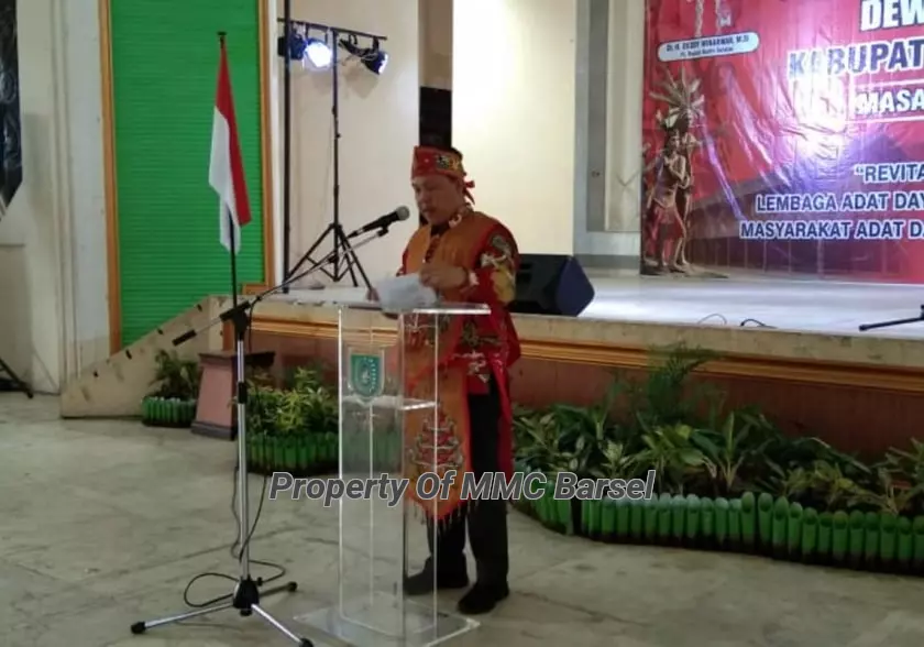 Pj.Bupati Barsel H. Deddy Winarwan saat menyampaikan sambutan dan arahan usai mengukuhkan Pengurus DAD Kab. Barsel Peiode 2023-2028 (Foto:R1)